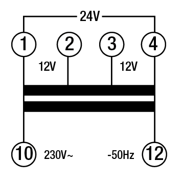 Trasformatore Perry 63VA Uscite 12-12-24V 6 DIN 1TDTR063/DDV